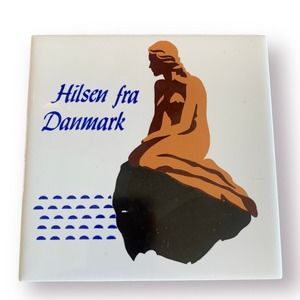 Copenhagen Hilsen fra Danmark Tile Trivet Langeline Mermaid on Rock 6”